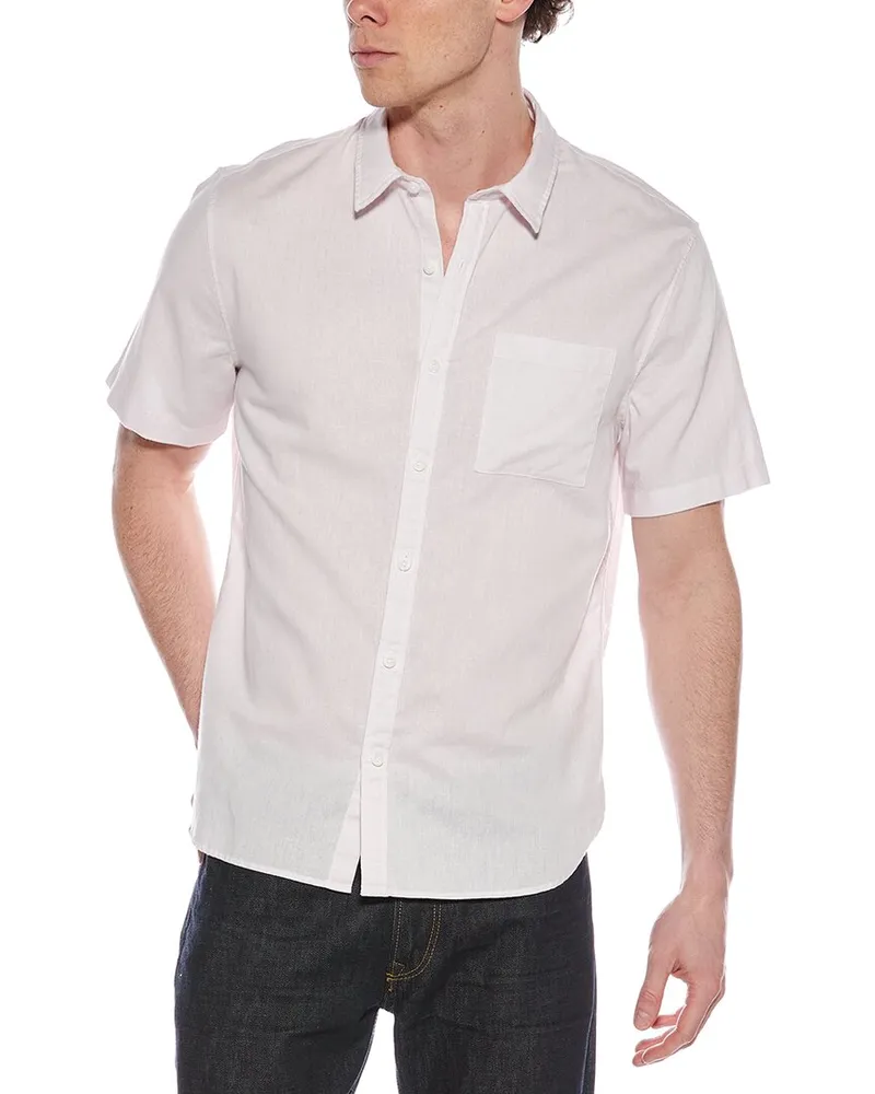Vince Linen-Blend Button-Down Shirt Pink