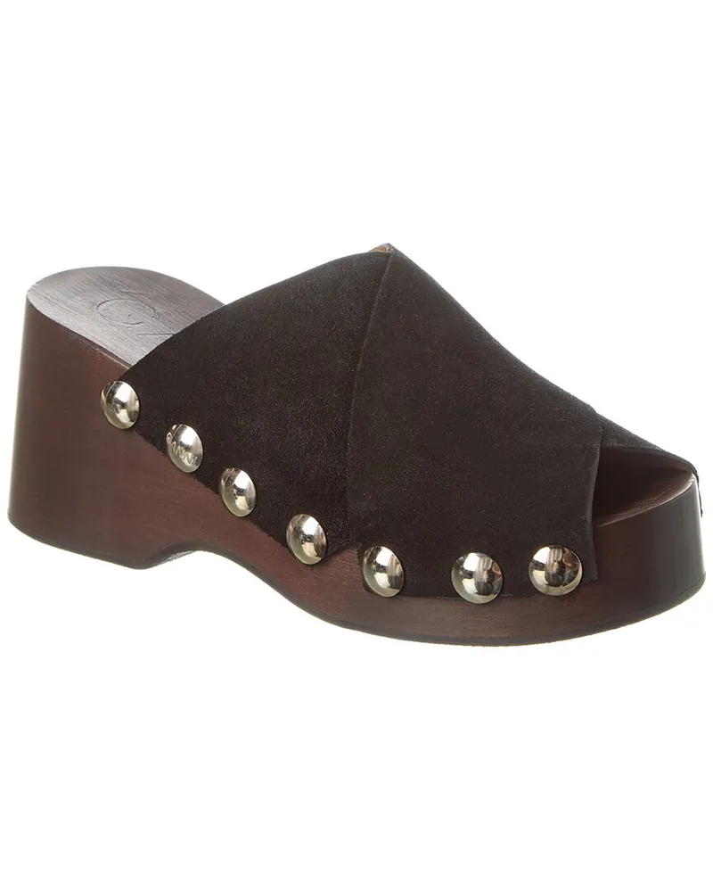 Ganni Retro Peep Toe Suede Clog Black