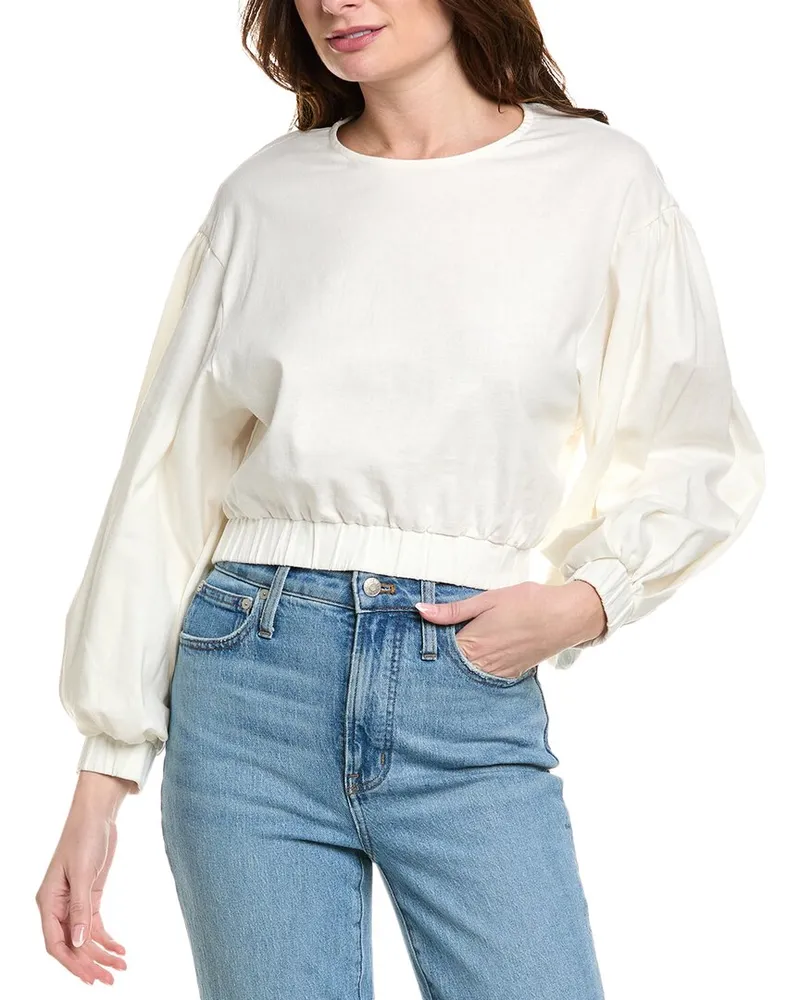 Just BEE Queen Whitney Linen-Blend Top White