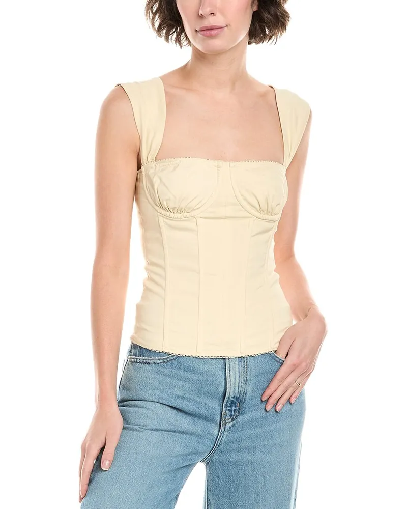 WeWoreWhat Ruched Cup Linen-Blend Corset Top Beige