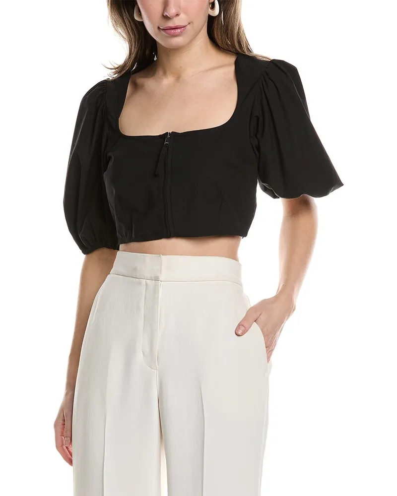 Ganni Drapey Melange Cropped Zipper Blouse Black