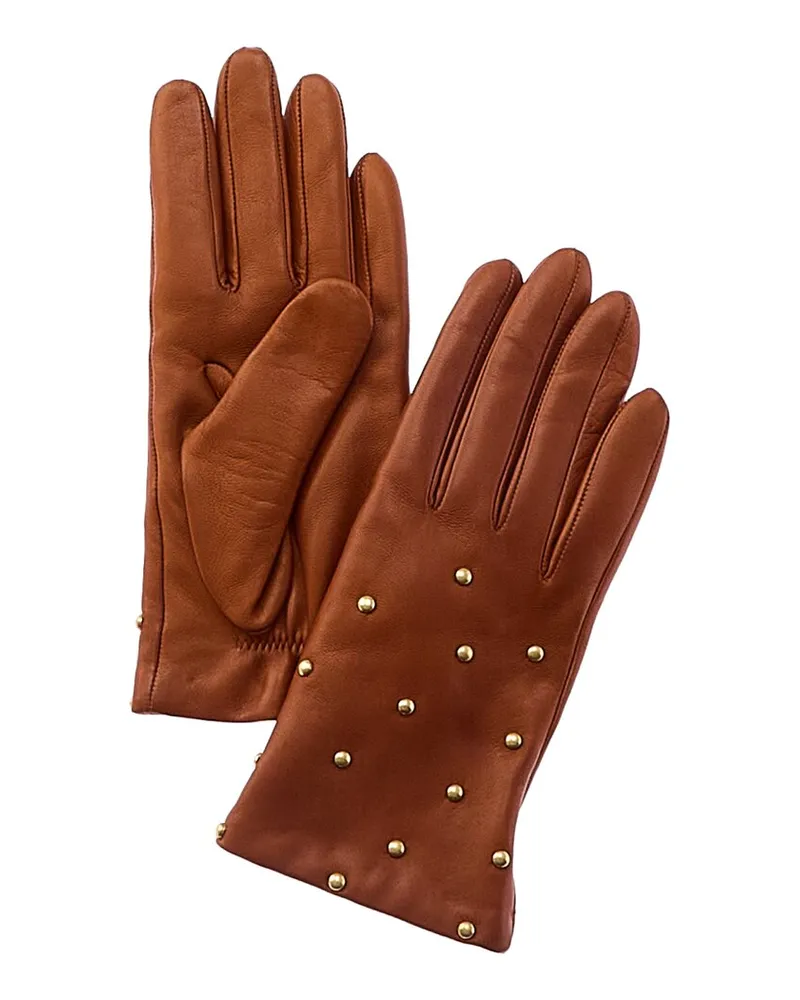 portolano  Studs Cashmere-Lined Leather Glove Brown