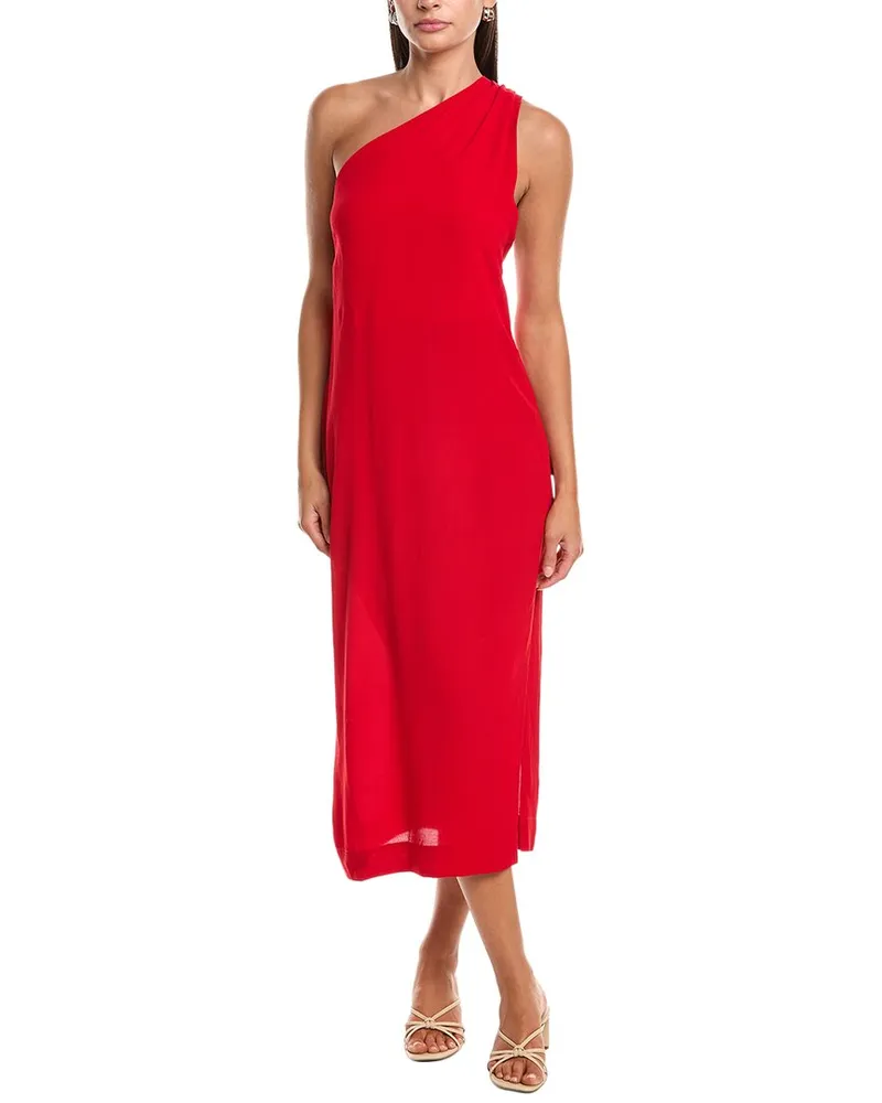 Haight Angelina Linen-Blend Midi Dress Red