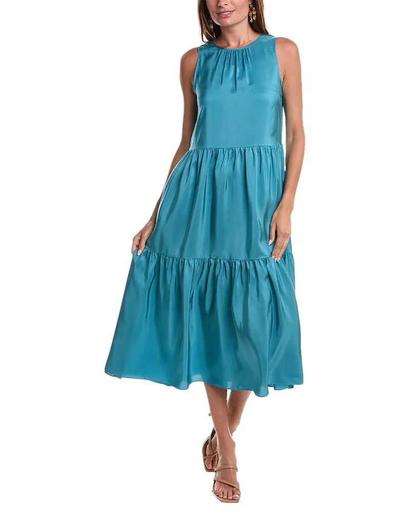 Eileen Fisher Round Neck Tiered Dress Blue
