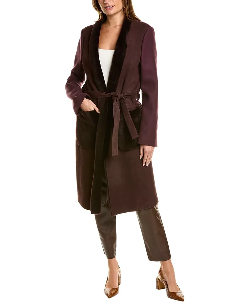 Piazza Sempione Leather-Trim Wool Coat Purple