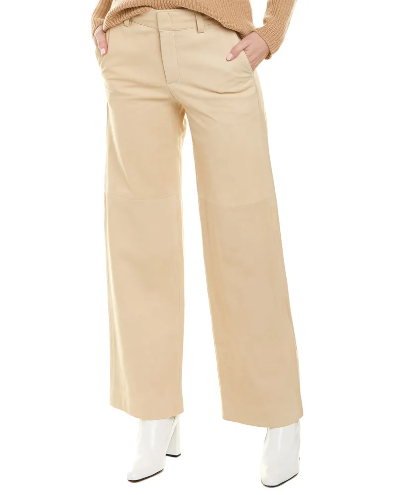 Vince Wide Leg Nubuck Leather Pant Brown
