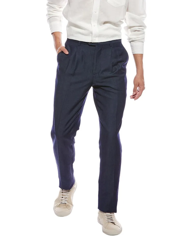 Brunello Cucinelli Leisure Fit Pleated Linen & Wool- Blend Pant Nocolor