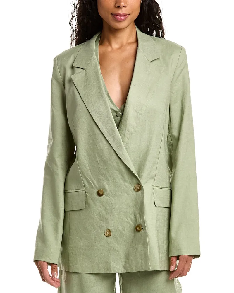 NICHOLAS Ayla Double-Breasted Linen Blazer Green