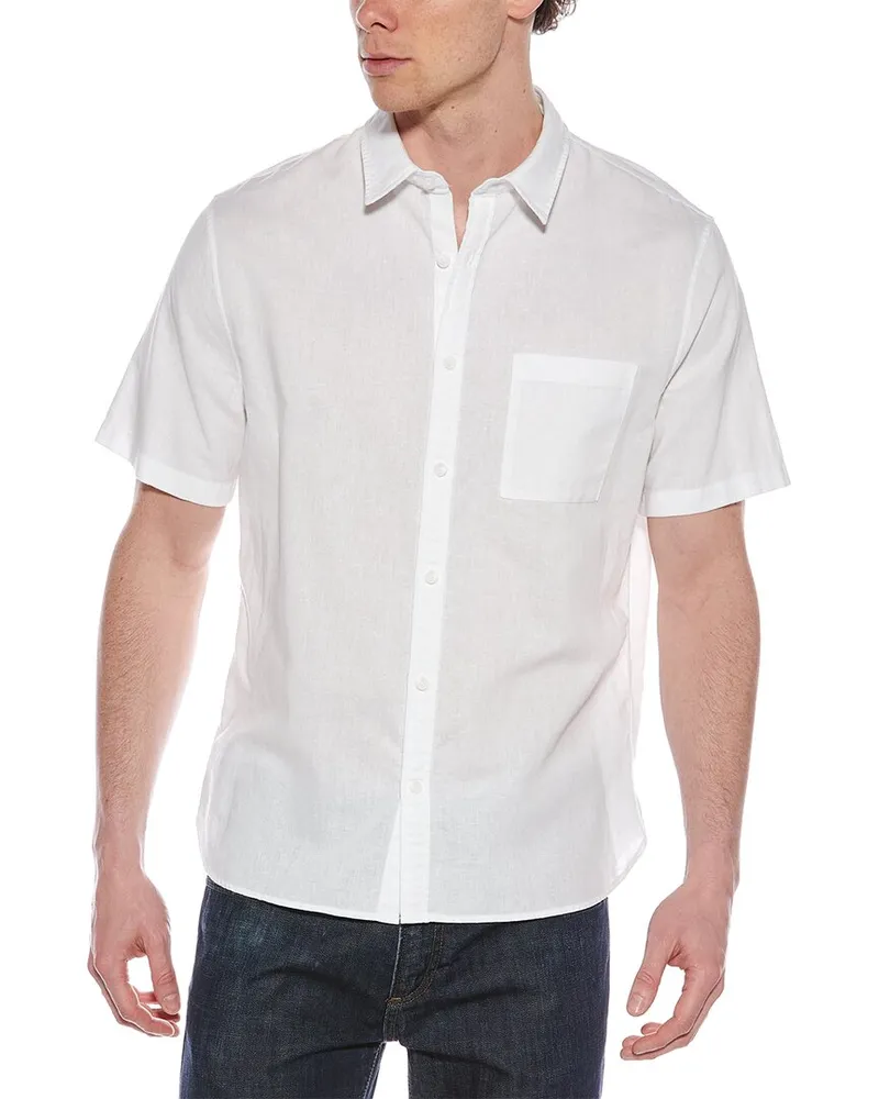 Vince Linen-Blend Button-Down Shirt White