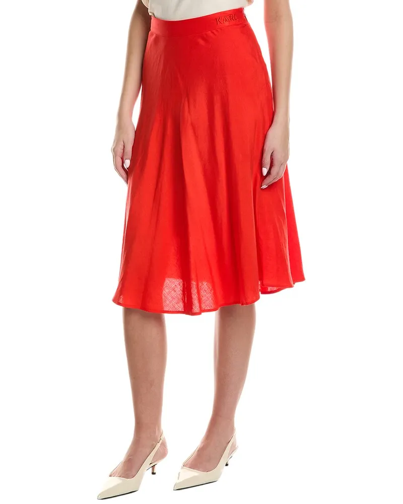 Karl Lagerfeld Linen-Blend Midi Skirt Red