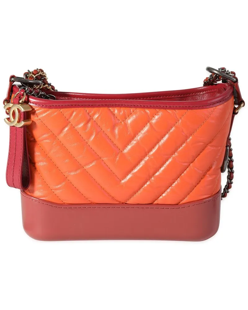 Chanel Orange & Red Quilted Aged Calfskin Small Gabrielle Hobo (Authentic Pre-  Loved Nocolor