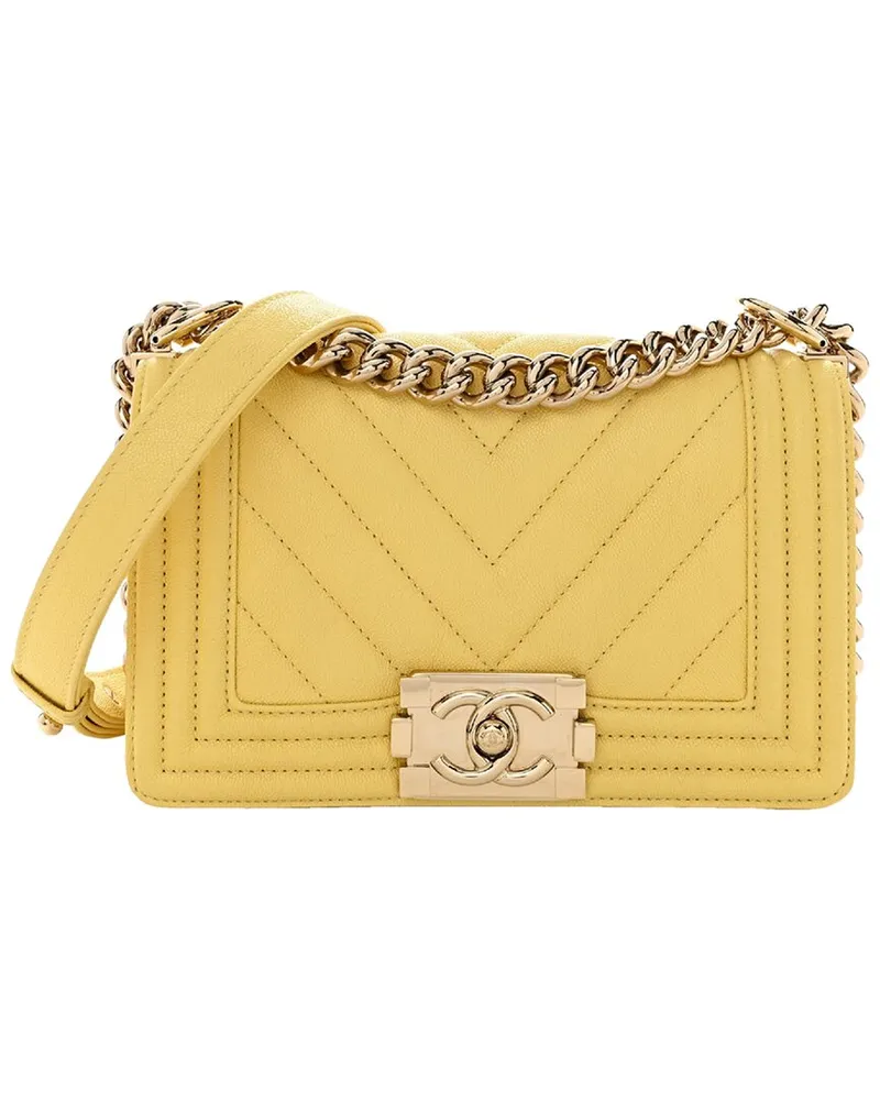 Chanel Yellow Caviar Leather Chevron Quilted Medium Boy Flap (Authentic Pre-  Loved Nocolor