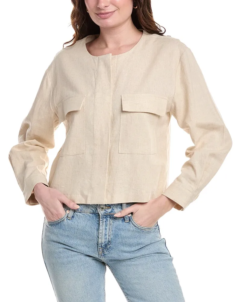 Vince Camuto Cropped Linen-Blend Jacket Beige