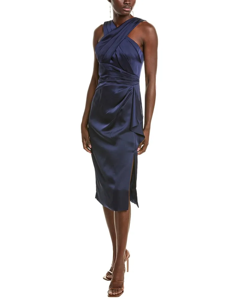 THEIA Tierra Draped Satin Dress Blue