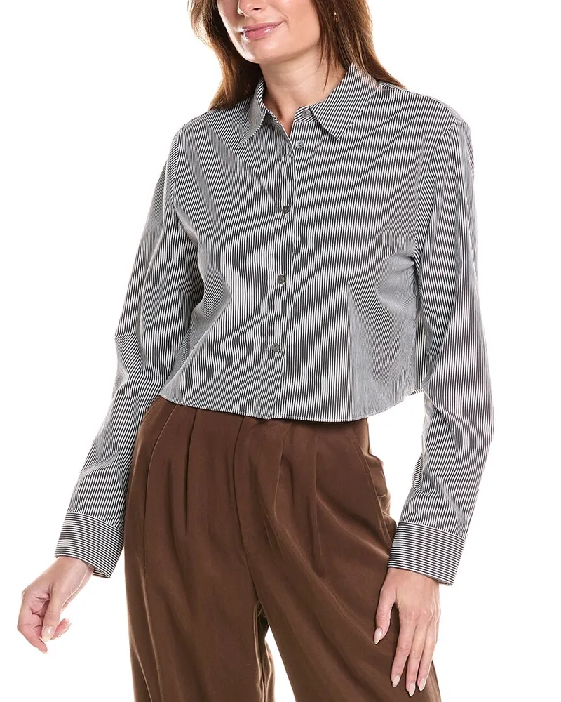 Theory Crop Classic Shirt Grey