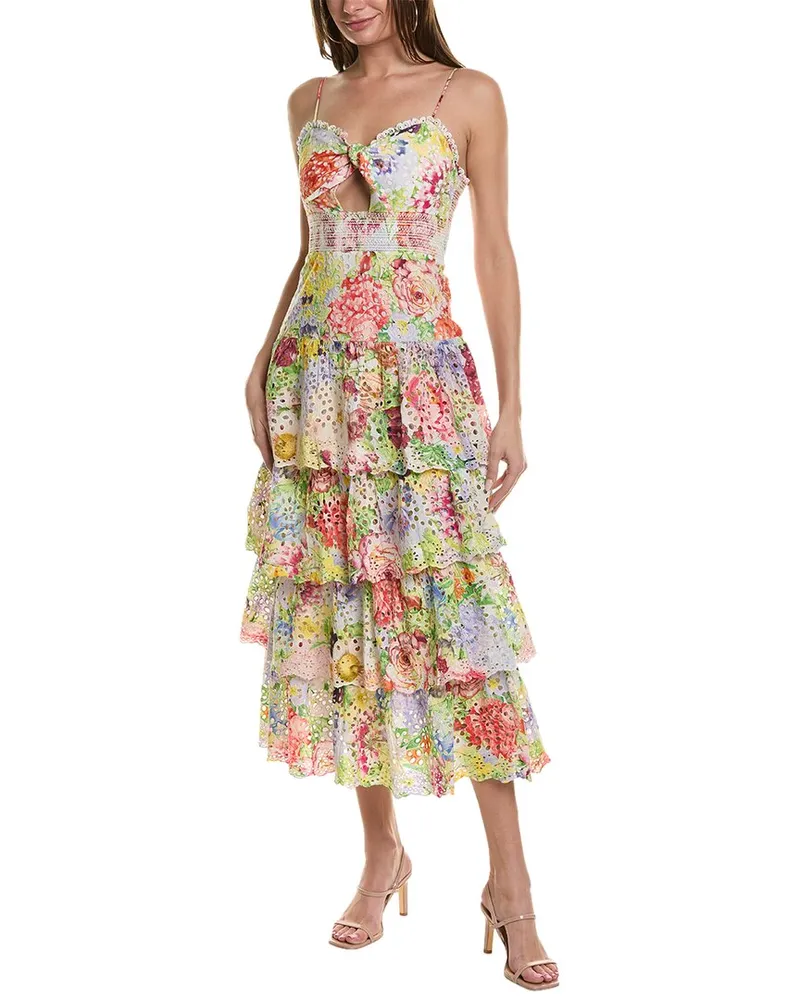 Alice + Olivia Fina Tie-Front Midi Dress White