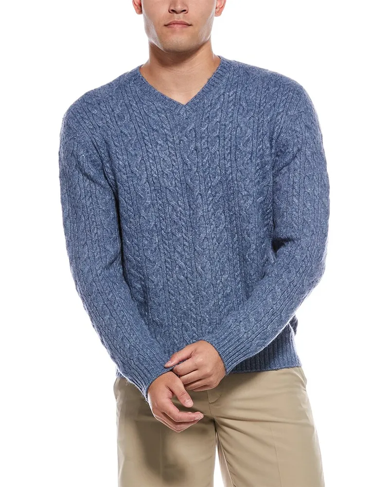 Robert Graham Ansen Wool-Blend V-neck Sweater Blue