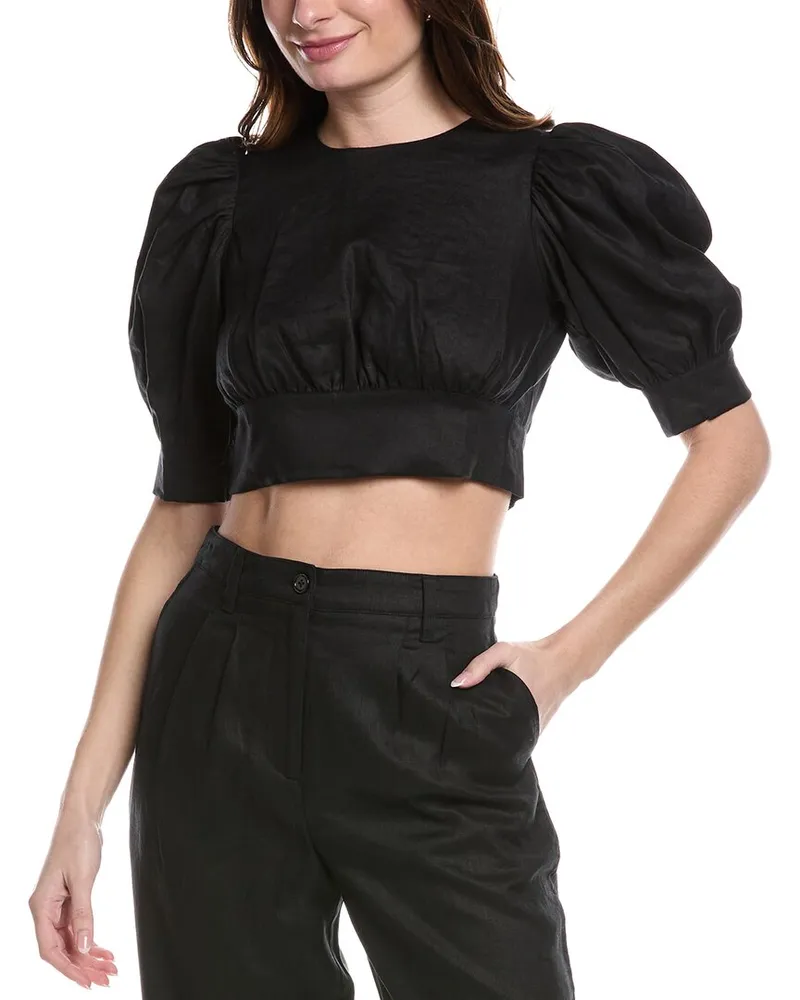 Solid and Striped Tie Back Blouse Black