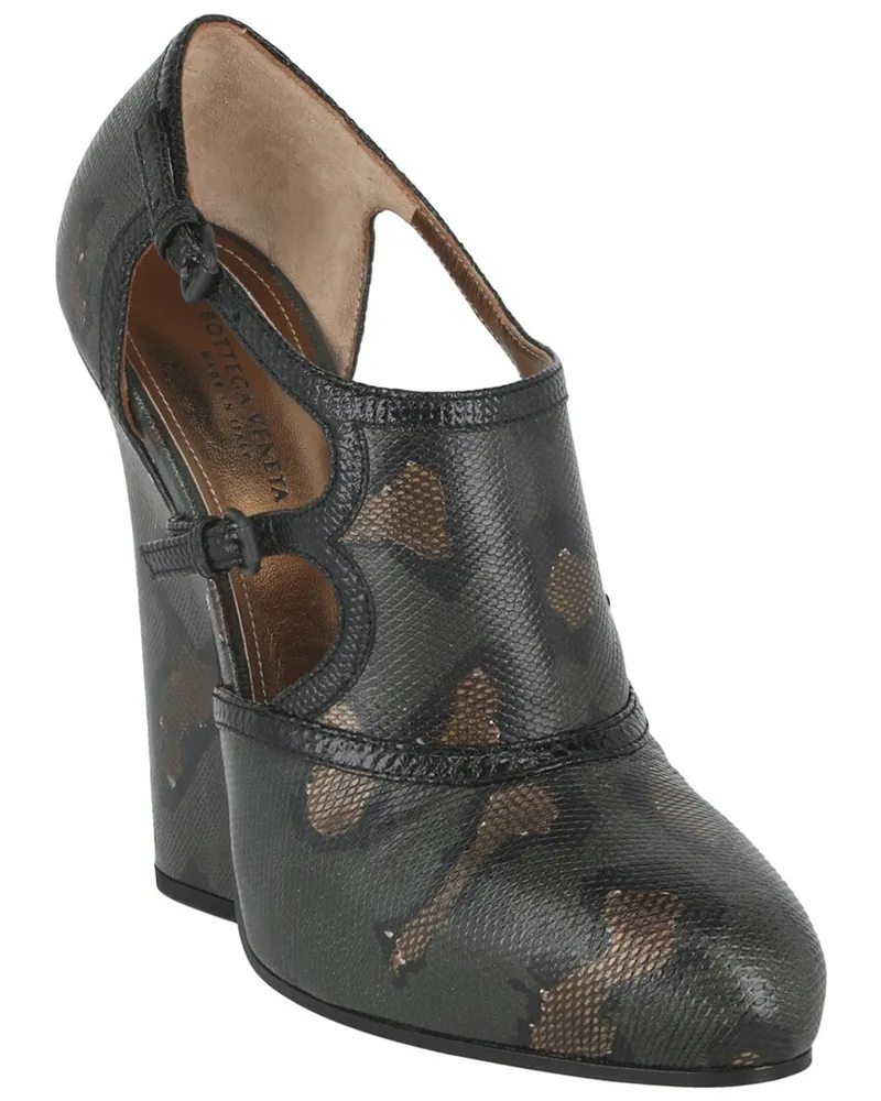 Bottega Veneta Chunky Heel Almond Toe Leather Pump Green