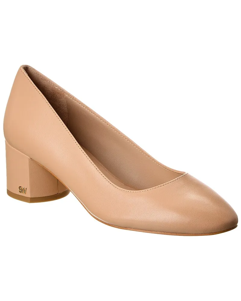 Stuart Weitzman Bridget 50 Block Leather Pump Beige