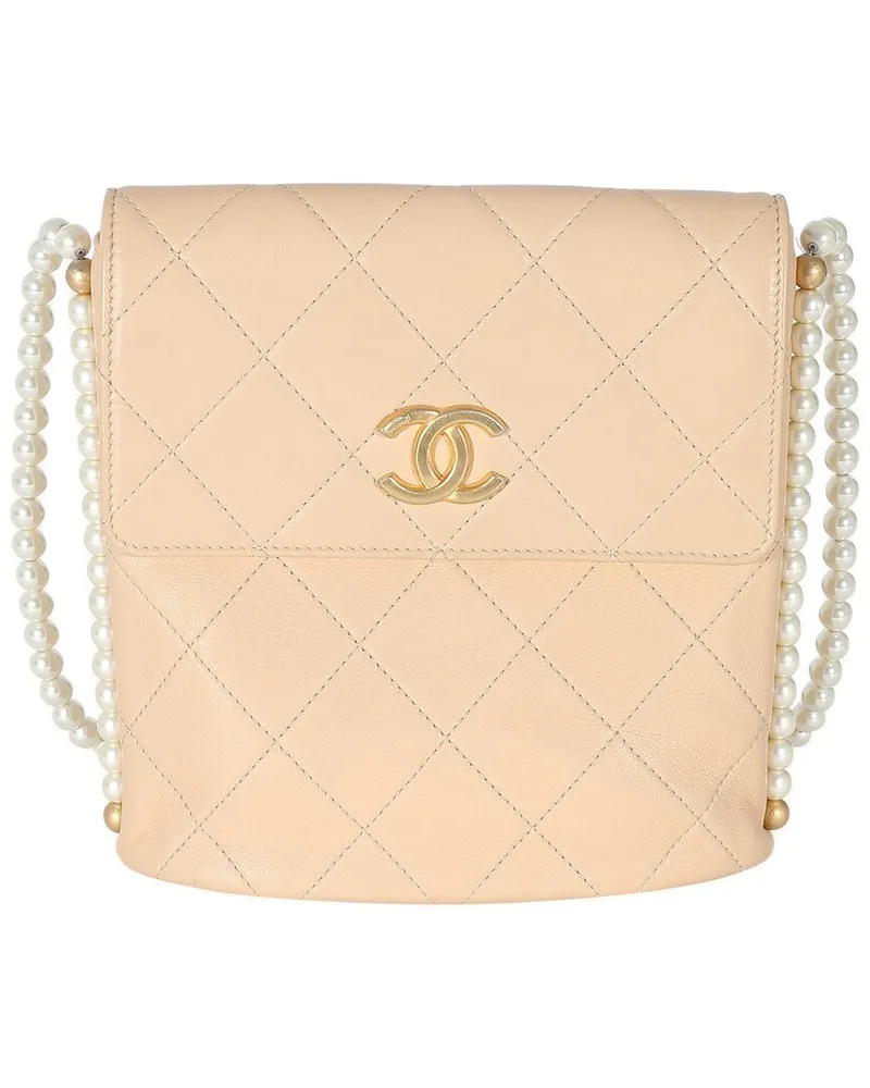 Chanel Beige Quilted Calfskin Small Pearl Chain Hobo (Authentic Pre-Loved Nocolor