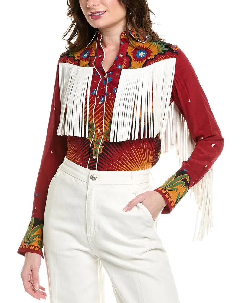 Valentino Garavani Fringe Silk Shirt Red
