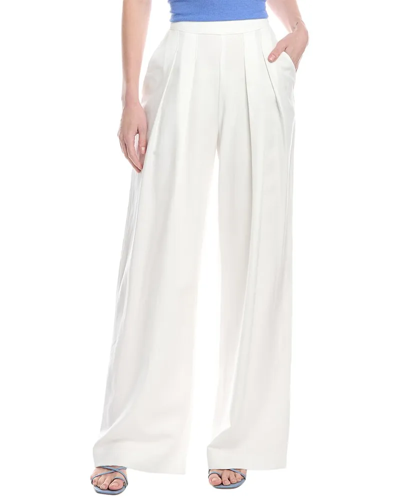 Enza Costa Twill Pleated Wide Leg Linen-Blend Pant White