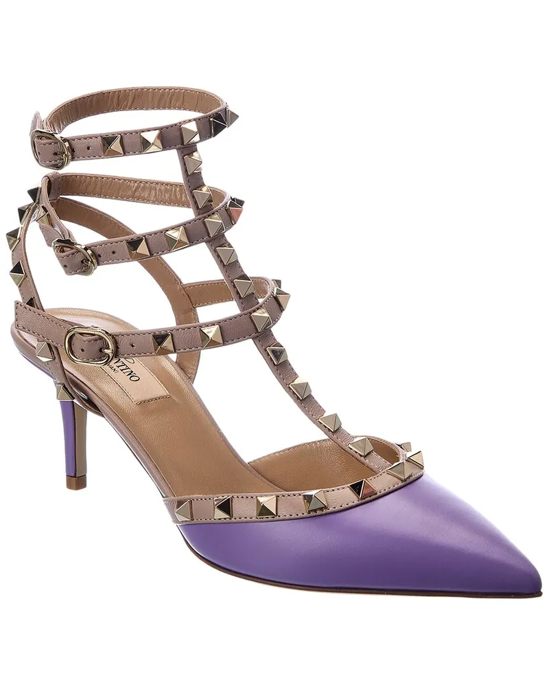 Valentino Garavani Rockstud Caged 65 Leather Ankle Strap Pump Purple