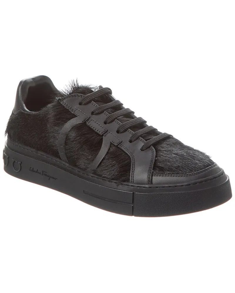 Ferragamo Cavallino Haircalf & Leather Sneaker Black