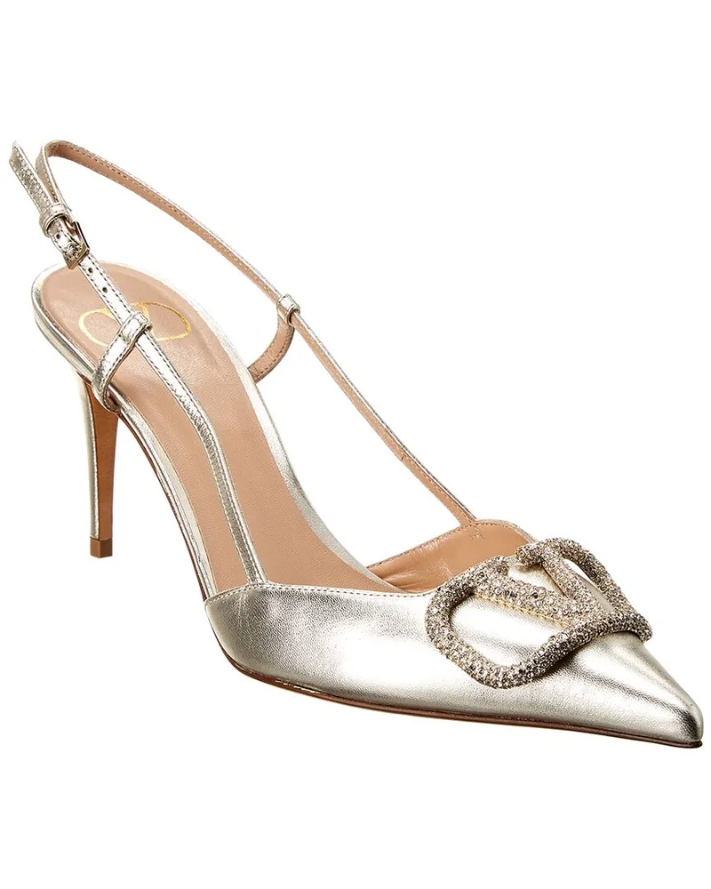 Valentino Garavani VLogo 80 Laminated Metallic Leather Slingback Pump Nocolor