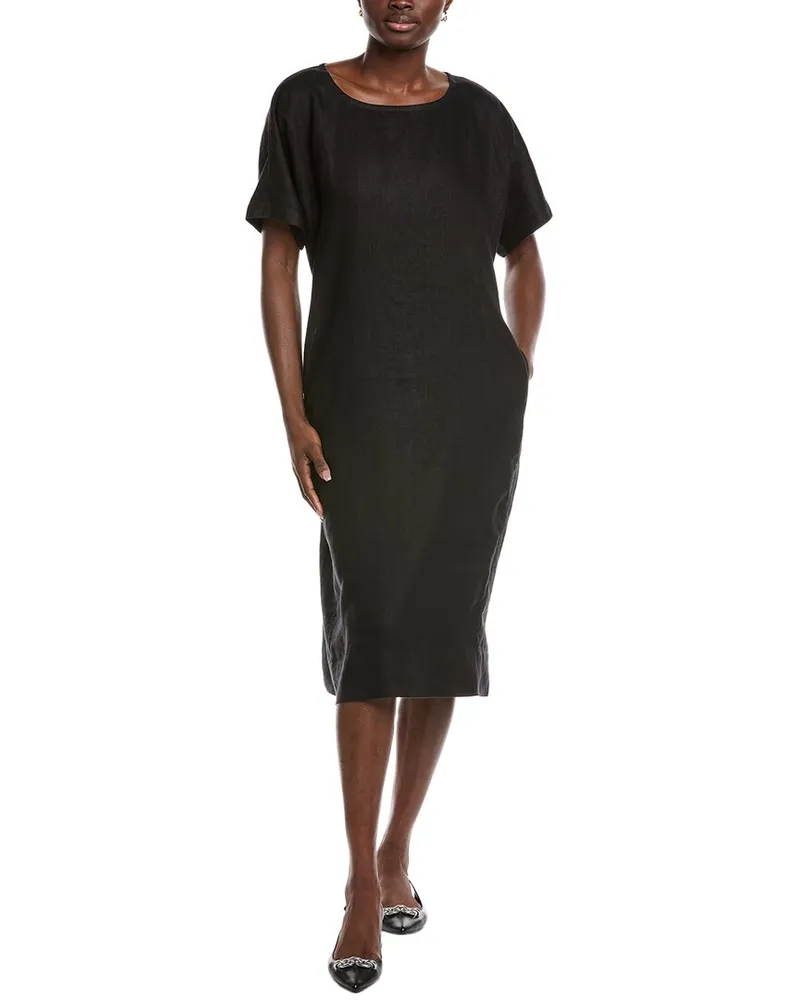Eileen Fisher Jewel Neck Linen Dress Black