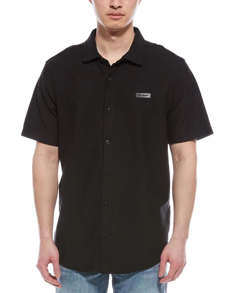 Karl Lagerfeld Knit Stand Collar Shirt Black