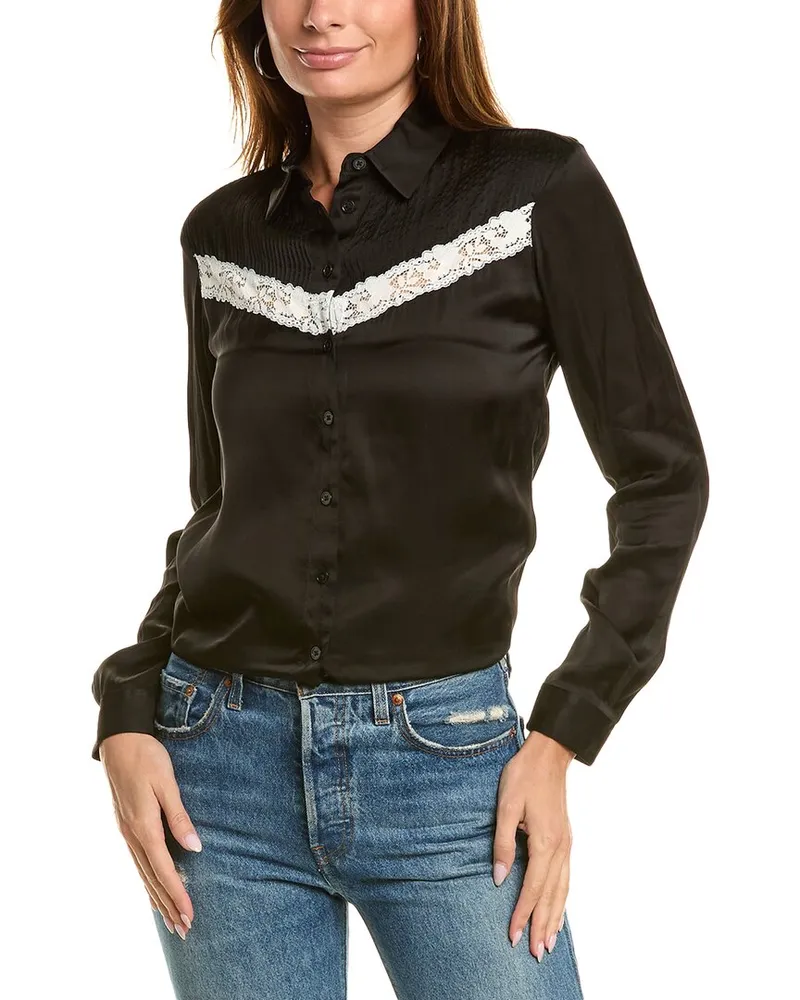 The Kooples Lace Trim Blouse Black