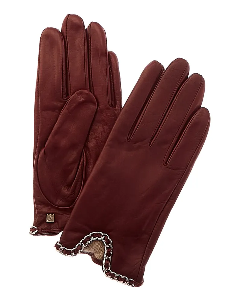 Bruno Magli Chain Link Cuff Cashmere-Lined Leather Driver Gloves Red