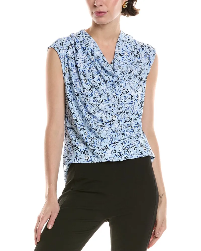Anne Klein Pleated Cowl Neck Top Blue