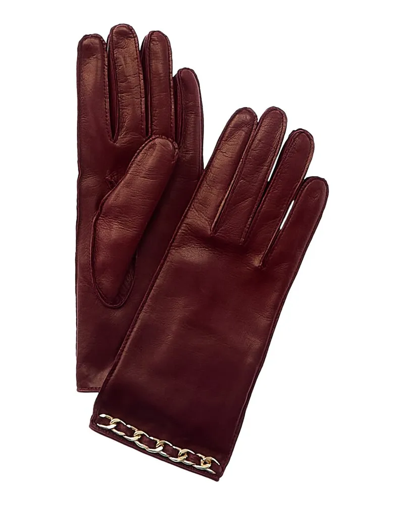 portolano  Chain Detail Silk-Lined Leather Gloves Nocolor