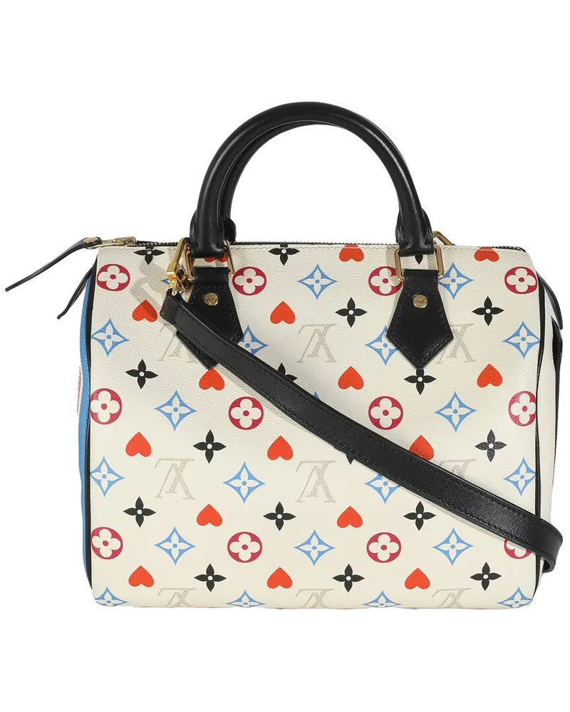 Louis Vuitton Black, Blue, Red, White Coated Canvas Game On Speedy Bandouliere  25 (Authentic Pre-Loved Nocolor