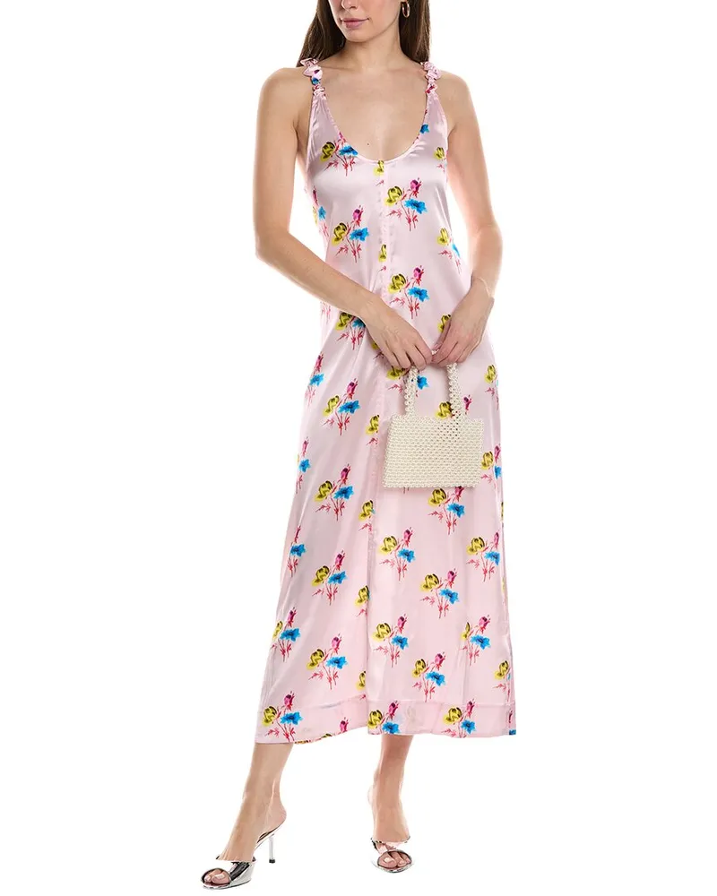 Ganni Strap Silk-Blend Midi Dress Pink