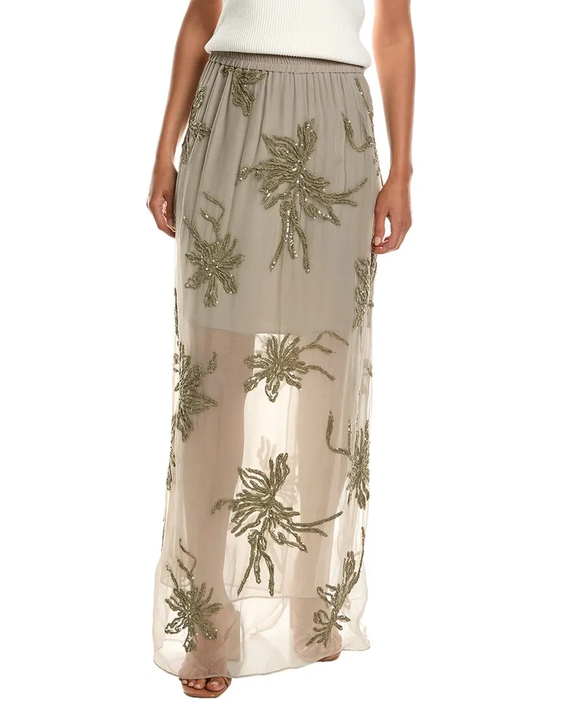 Brunello Cucinelli Embroidered Silk Maxi Skirt Nocolor