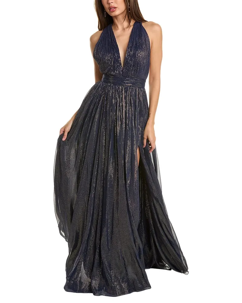 Michael Kors Hutton Silk-Blend Gown Blue