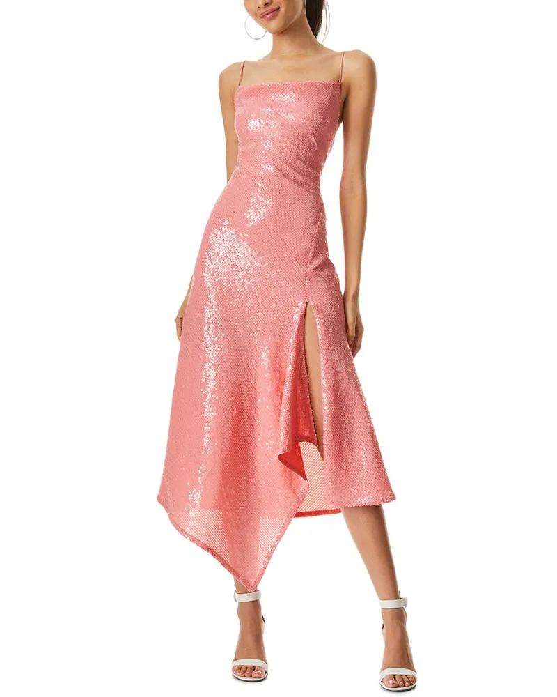 Alice + Olivia Harmony Sequin Asymmetrical Dress Red