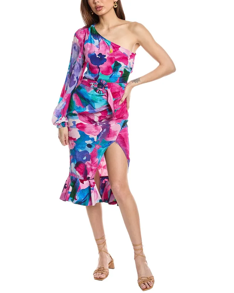 Hemant & Nandita One-Shoulder Midi Dress Purple