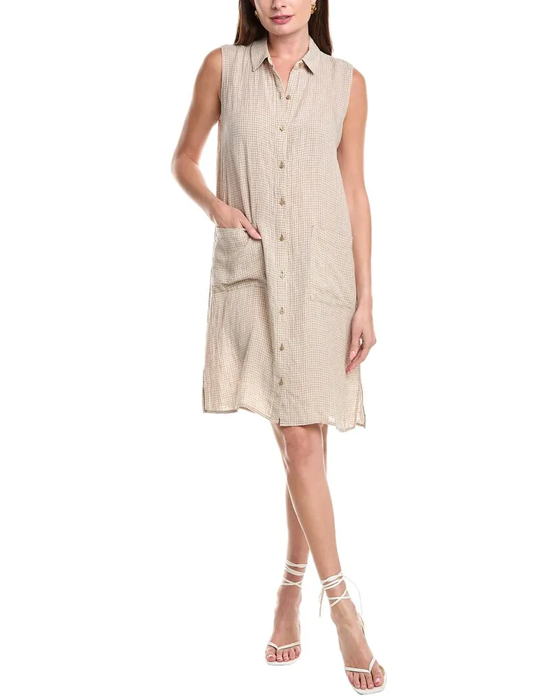 Eileen Fisher Classic Linen Midi Dress Tan