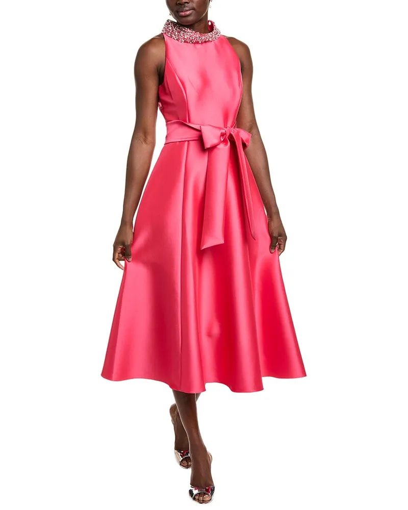Badgley Mischka Beaded Mock Neck Gown Pink