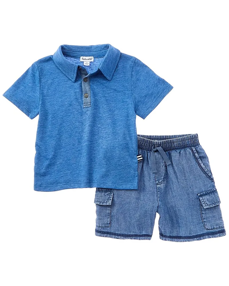 Splendid 2pc Big Sur Polo Shirt & Short Set Blue