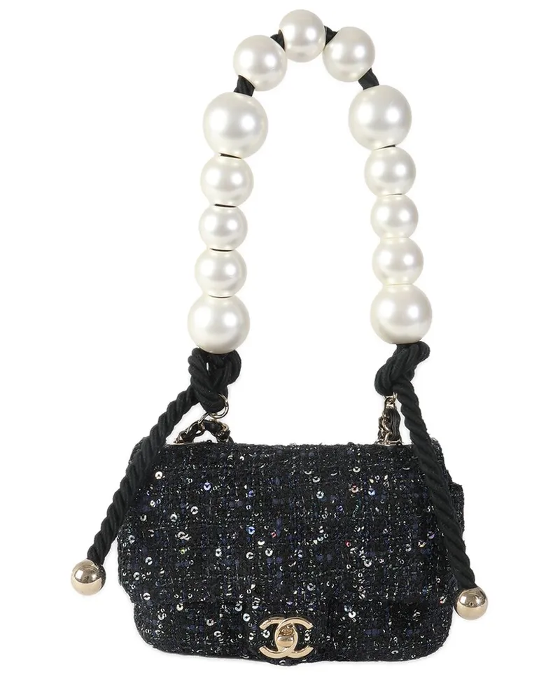 Chanel Black & Blue Tweed Mini Pearl Handle Flap Bag (Authentic Pre-Loved Nocolor
