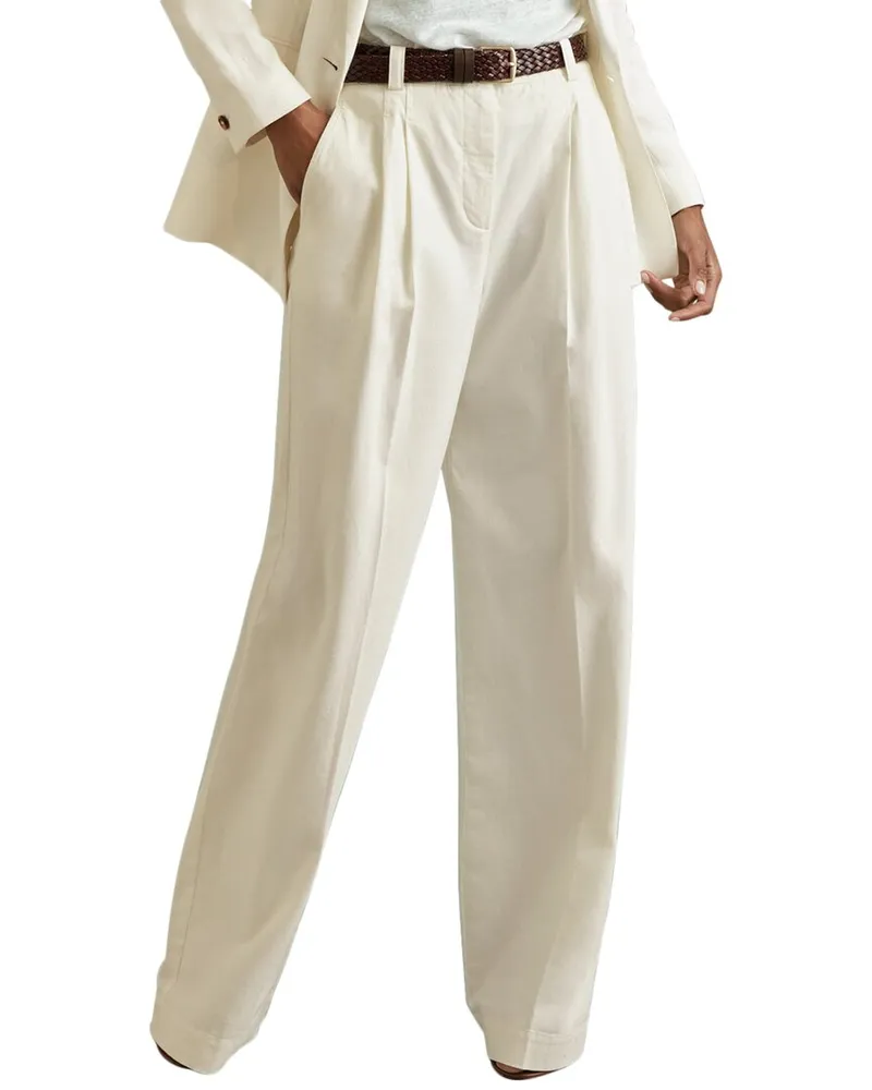 Reiss Astrid Wide Leg Pleat Front Trouser White