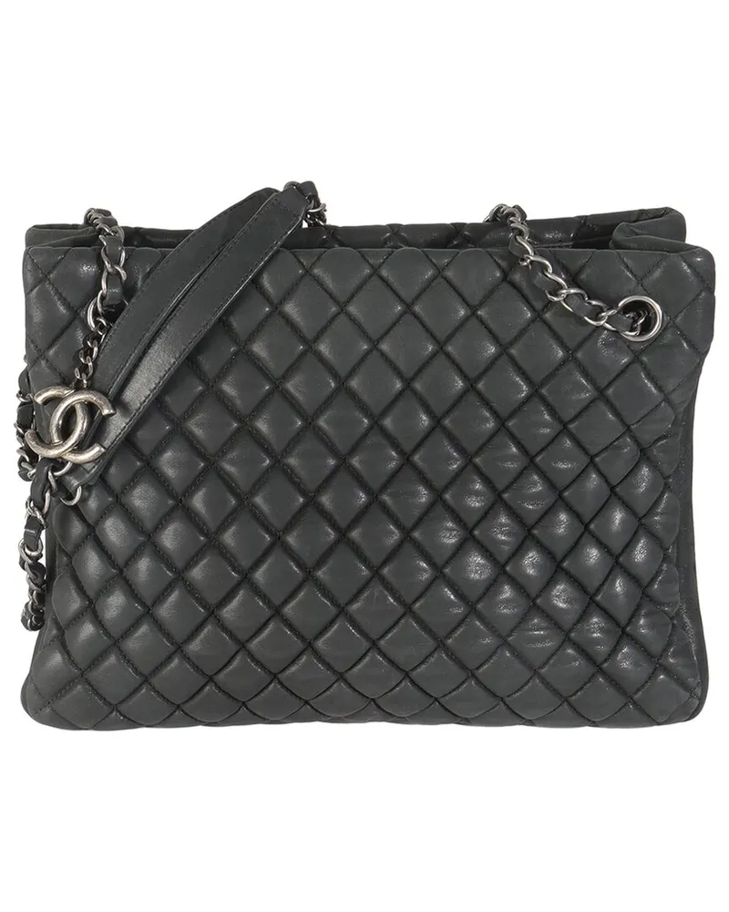 Chanel Gray Leather Small New Bubble Quilt Tote (Authentic Pre-Loved Nocolor