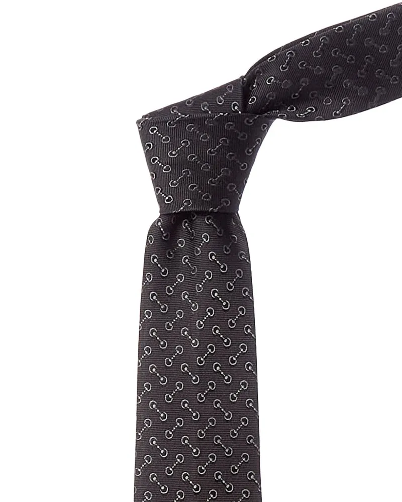 Gucci Horsebit Jacquard Silk Tie Black