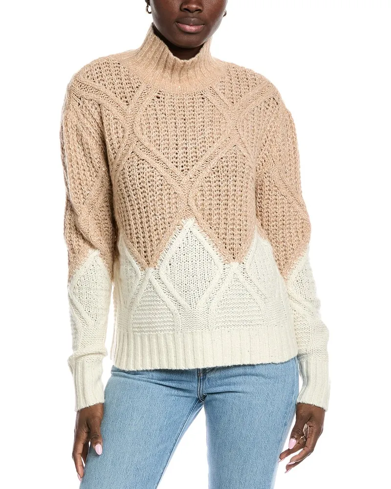 Autumn Cashmere Two-Tone Diamond Cashmere-Blend Sweater Brown